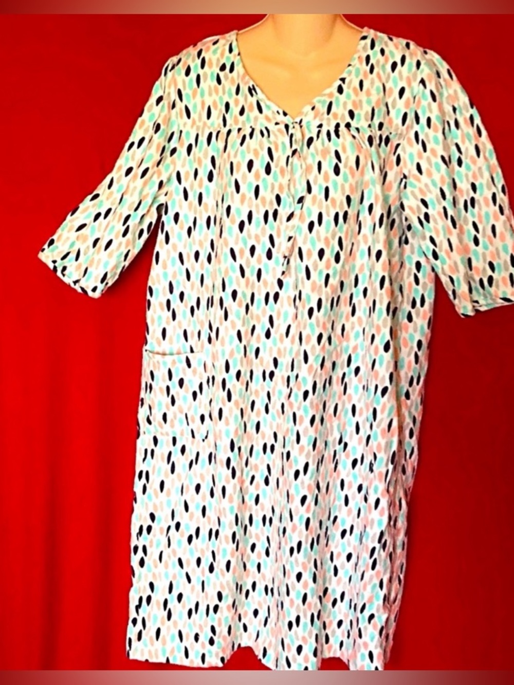 Alpine White Dress with Dot Pattern Flannel Open back Night Gown